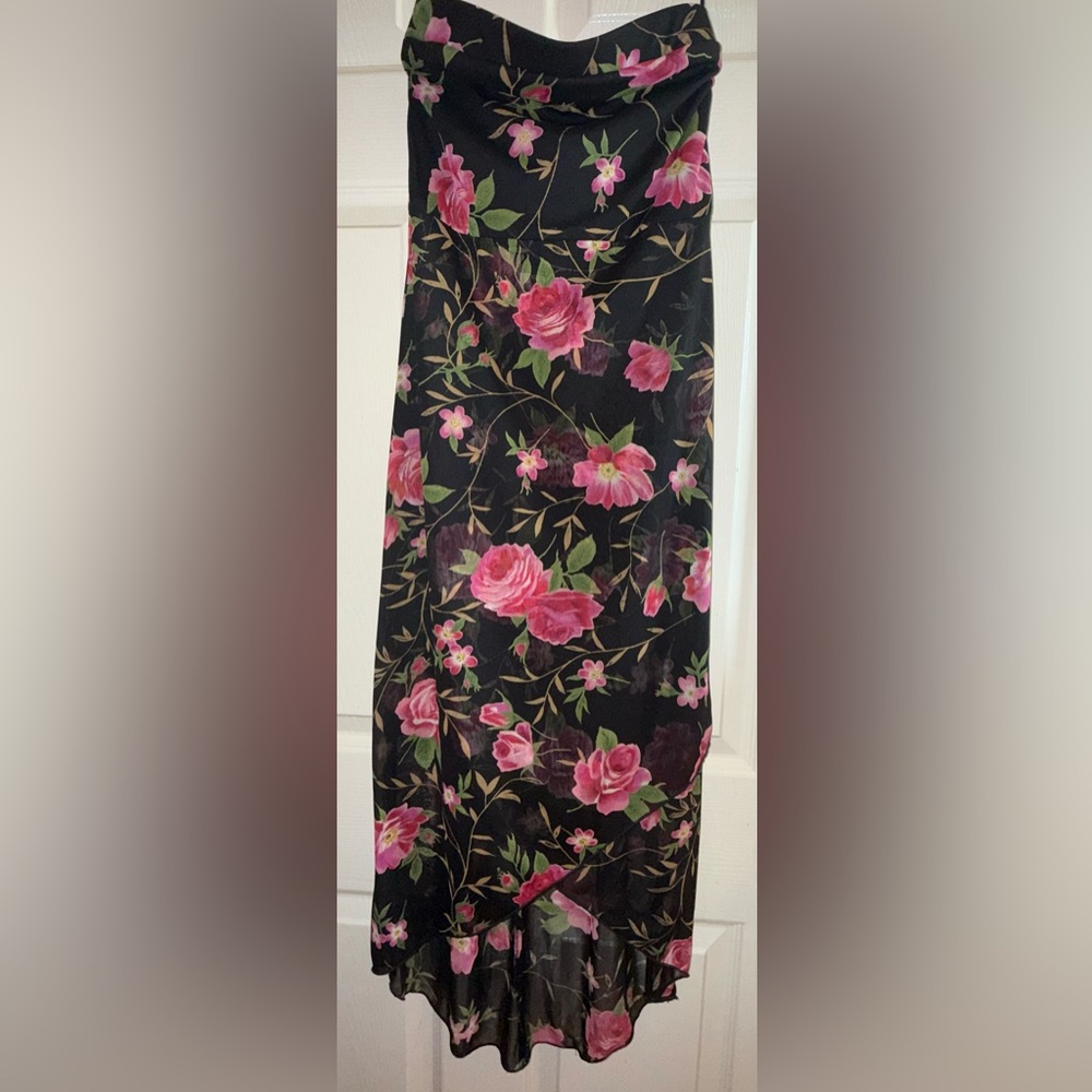 Floral Black and Pink Women's Strapless Dress